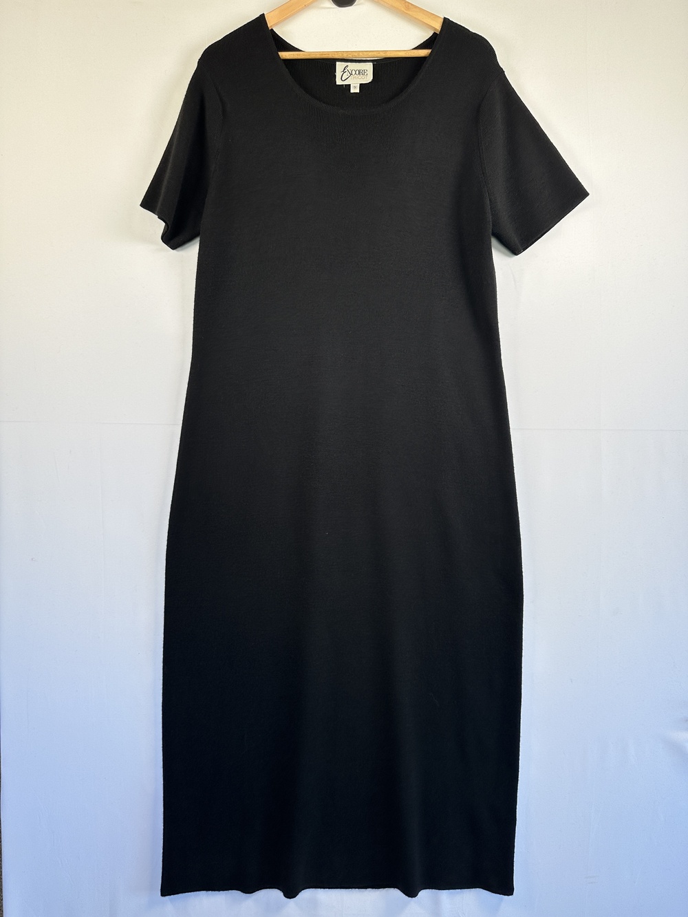 Vintage Encore Tricot Black Wool Blend Sweater Dress Size L/XL